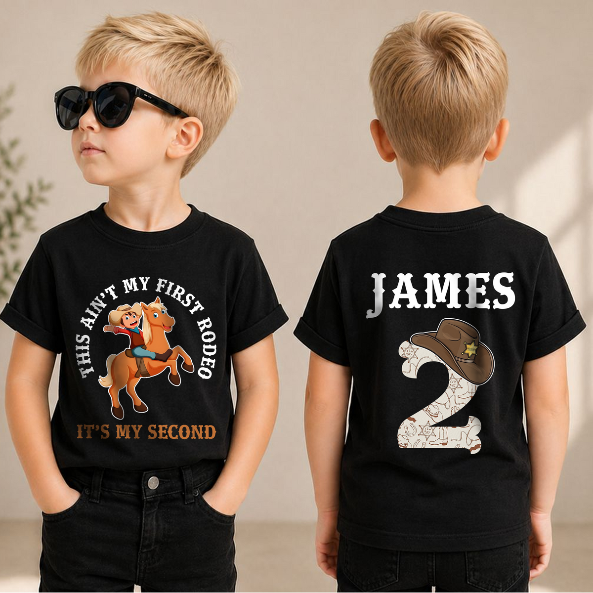 Boys Custom My Second Rodeo 2nd Birthday Shirt, Custom Name — product view 1