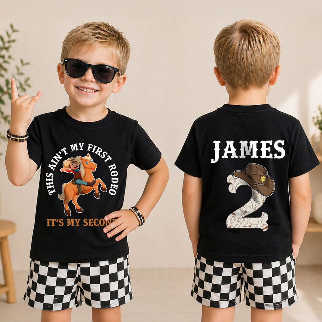 Boys Custom My Second Rodeo 2nd Birthday Shirt, Custom Name — product view 3