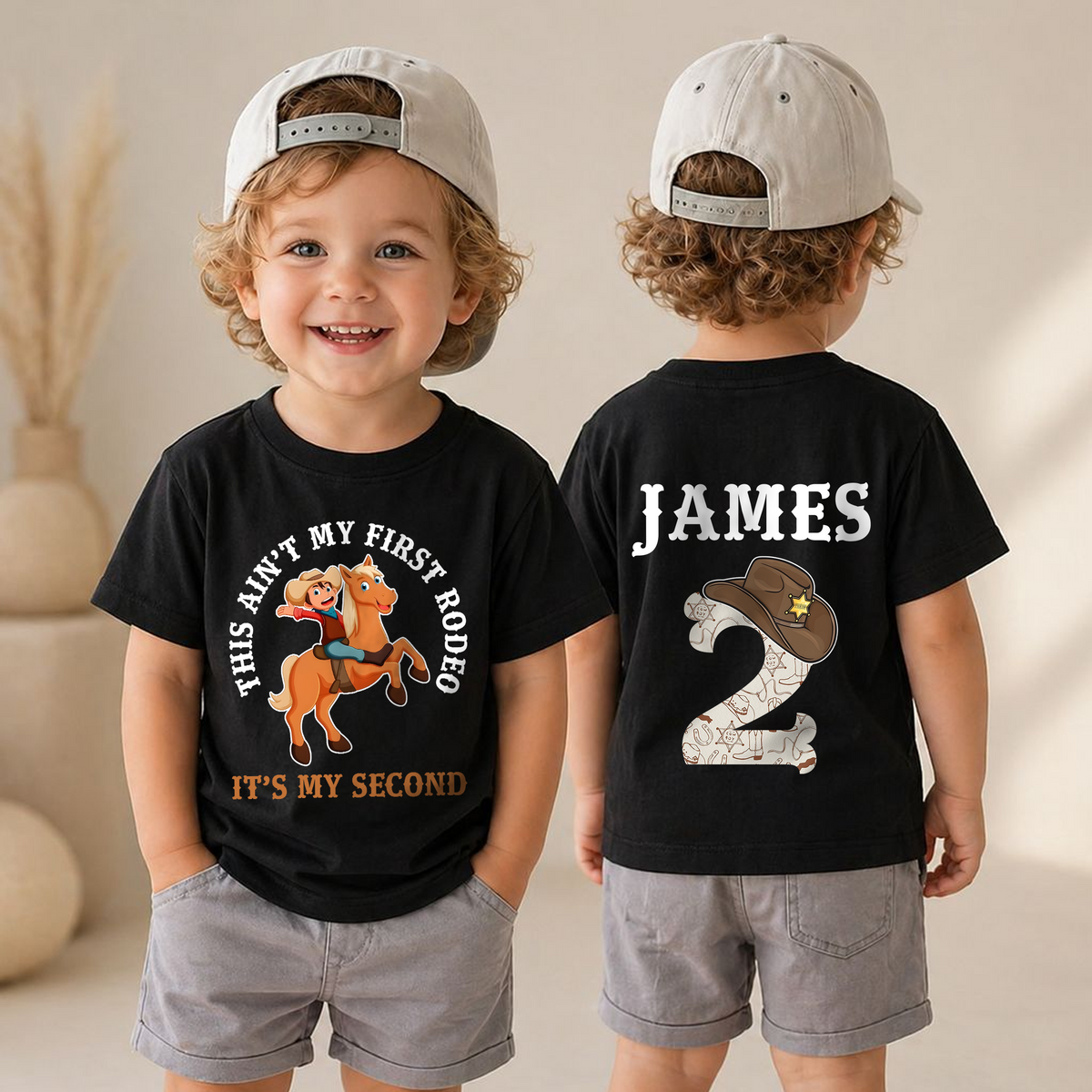 Boys Custom My Second Rodeo 2nd Birthday Shirt, Custom Name — product view 4