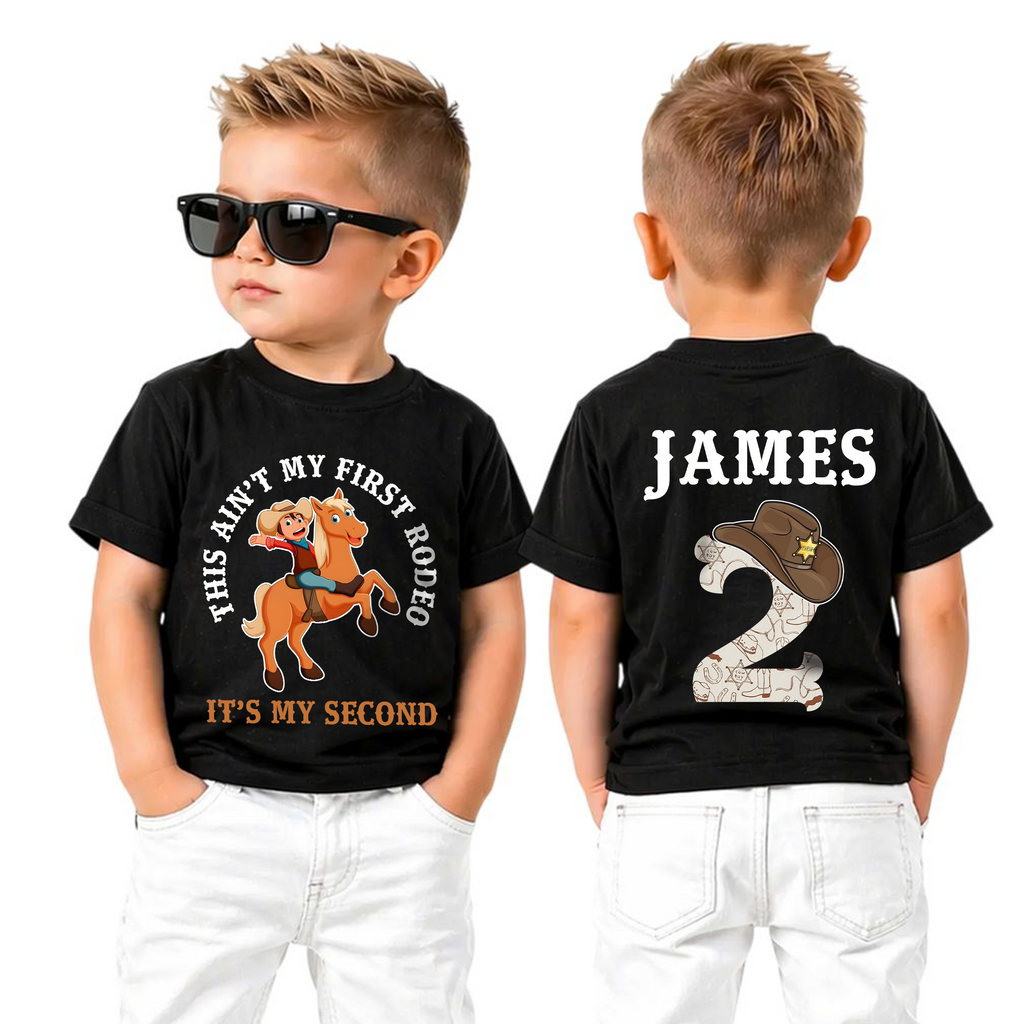 Boys Custom My Second Rodeo 2nd Birthday Shirt, Custom Name — product view 5