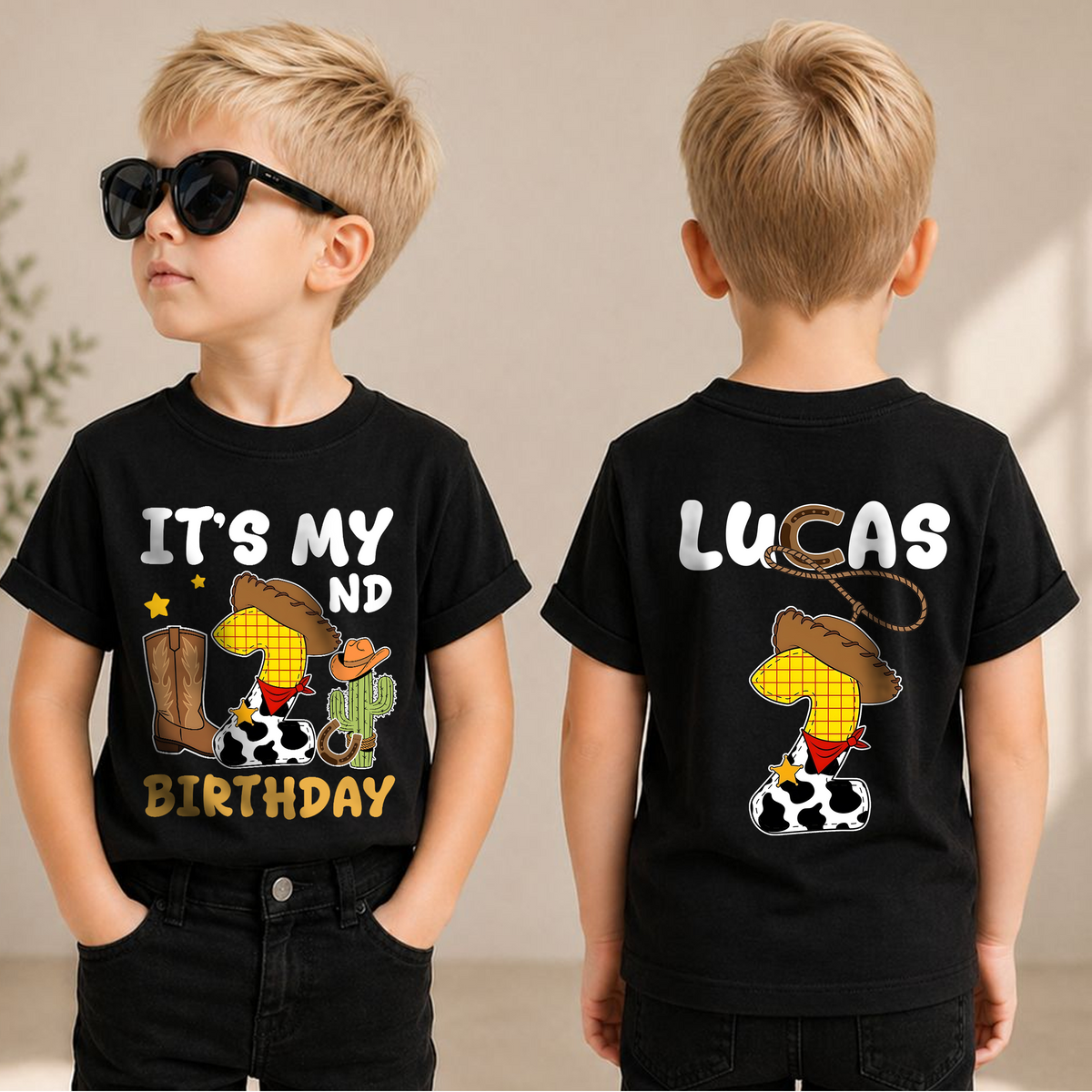 Boys Personalized Little Cowboy 2nd Birthday Shirt for Boys — product view 1