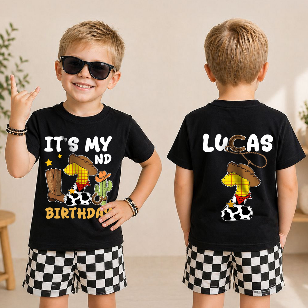 Boys Personalized Little Cowboy 2nd Birthday Shirt for Boys — product view 3