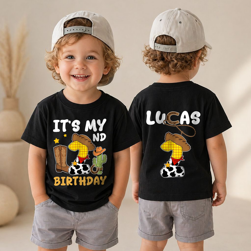 Boys Personalized Little Cowboy 2nd Birthday Shirt for Boys — product view 4