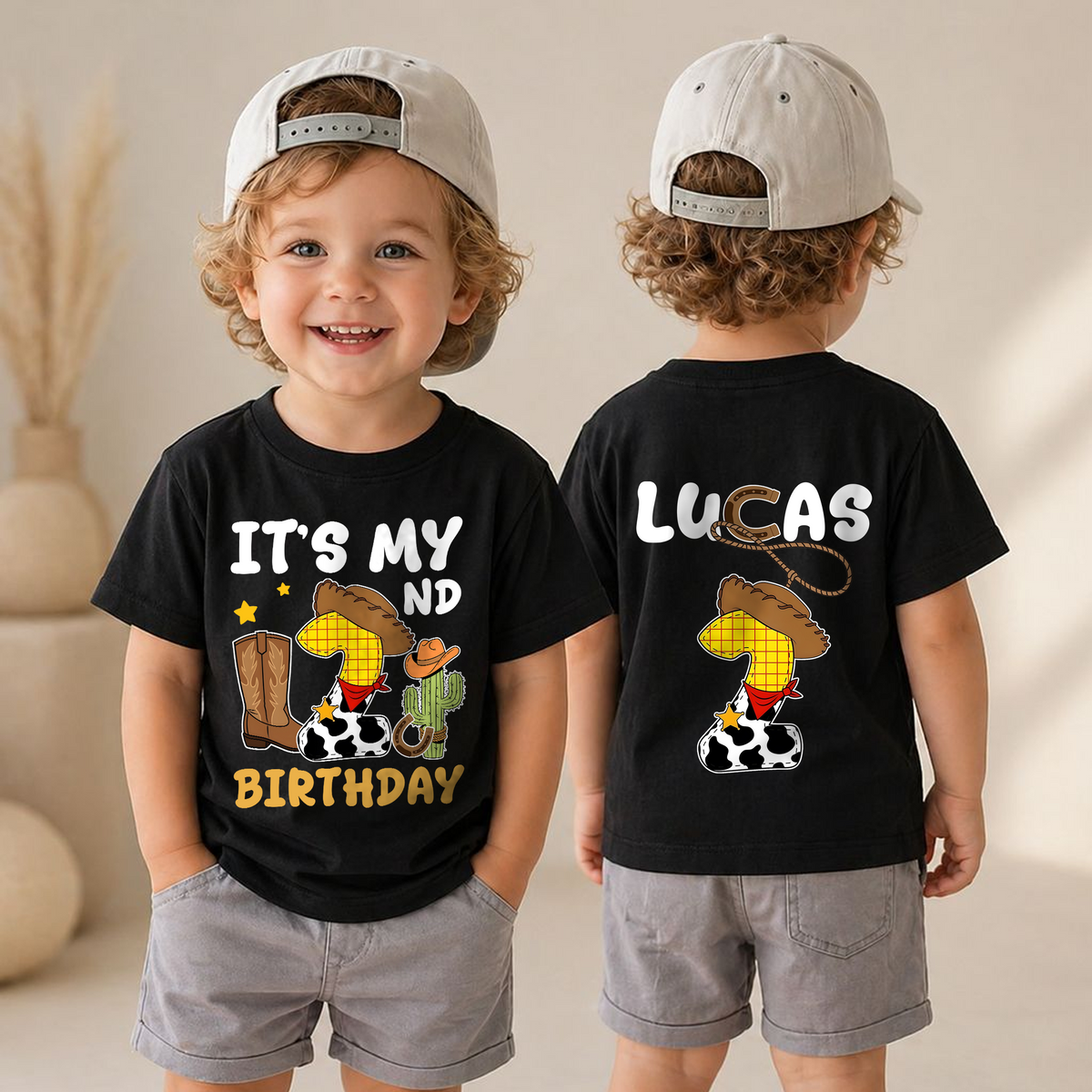 Boys Personalized Little Cowboy 2nd Birthday Shirt for Boys — product view 4