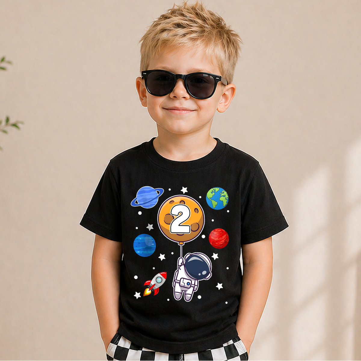 Custom Name Space Birthday Shirt for Boys, Toddler Tee — product view 1