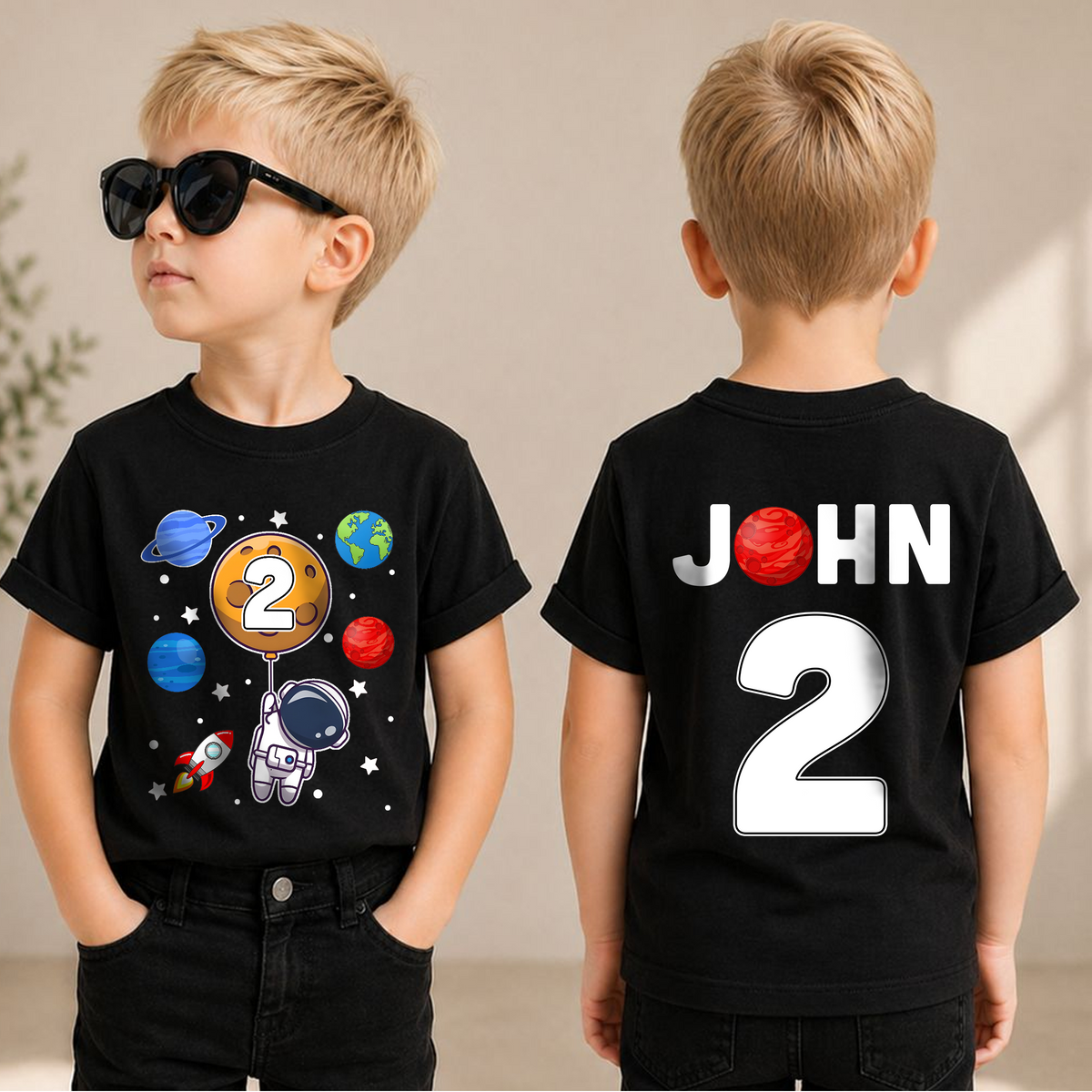 Custom Name Space Birthday Shirt for Boys, Toddler Tee — product view 3
