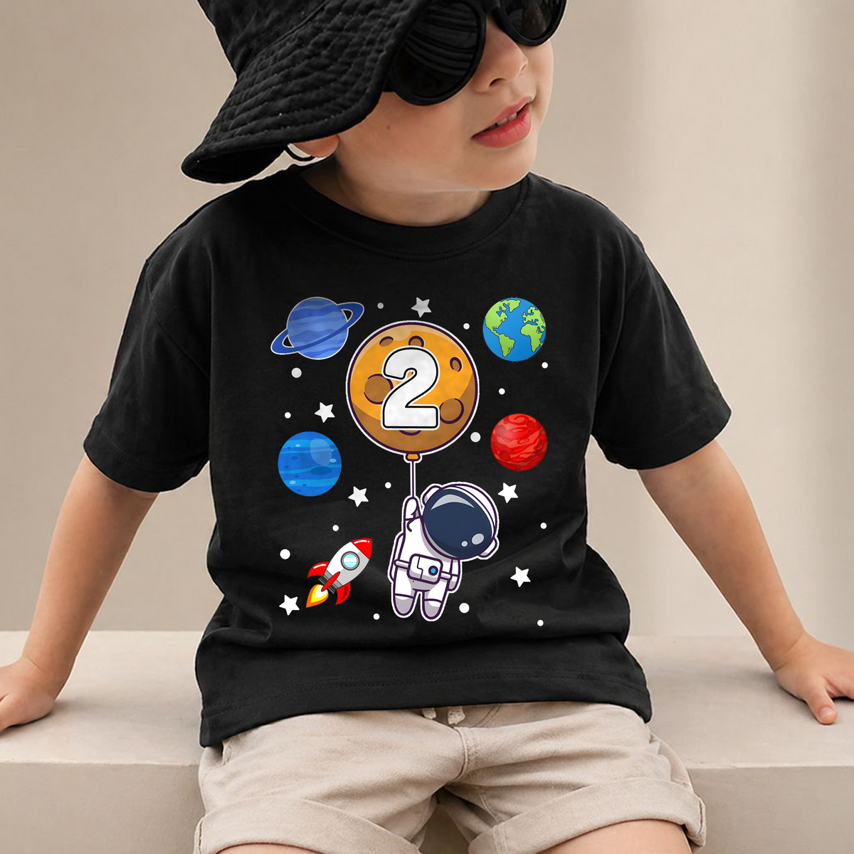Custom Name Space Birthday Shirt for Boys, Toddler Tee — product view 4