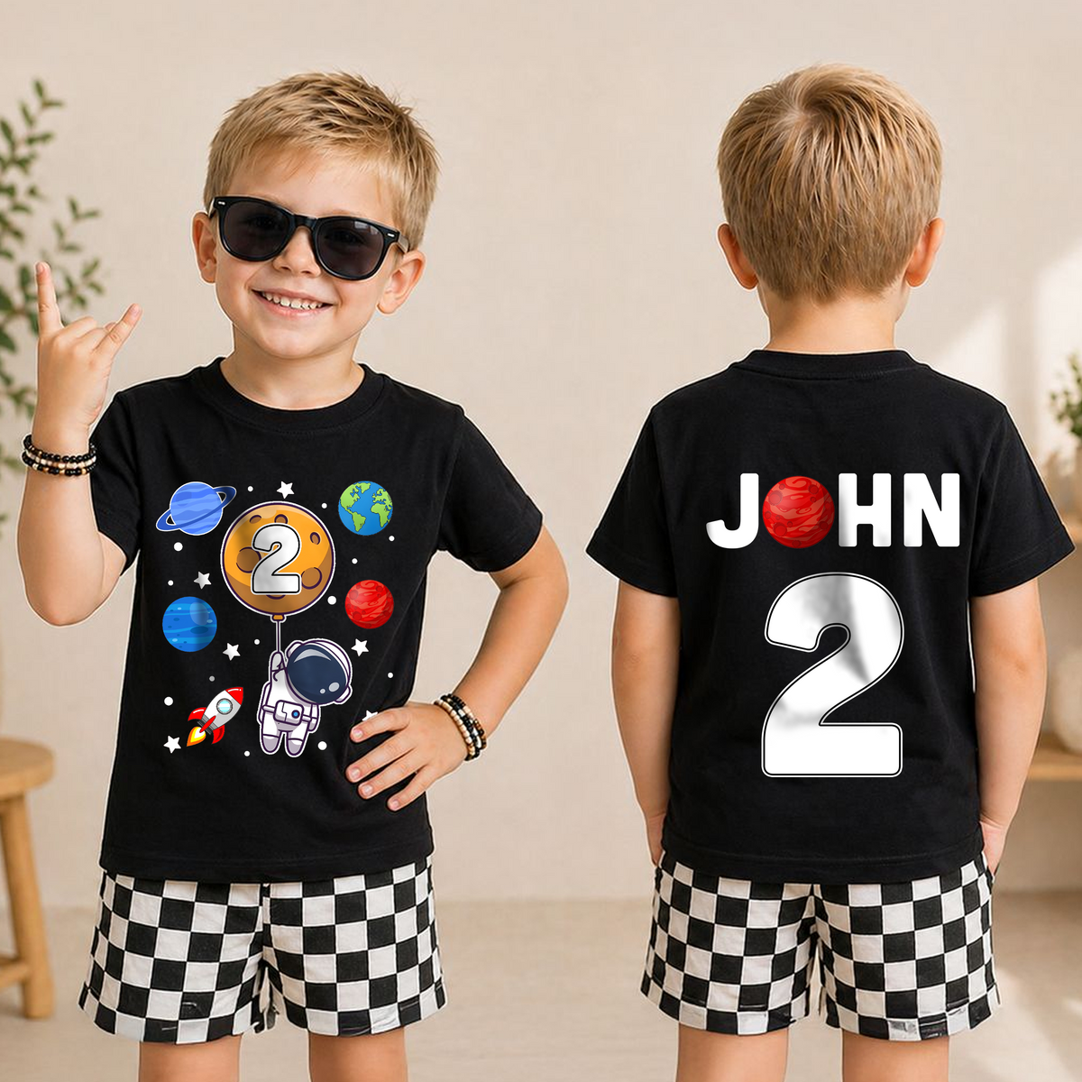Custom Name Space Birthday Shirt for Boys, Toddler Tee — product view 5