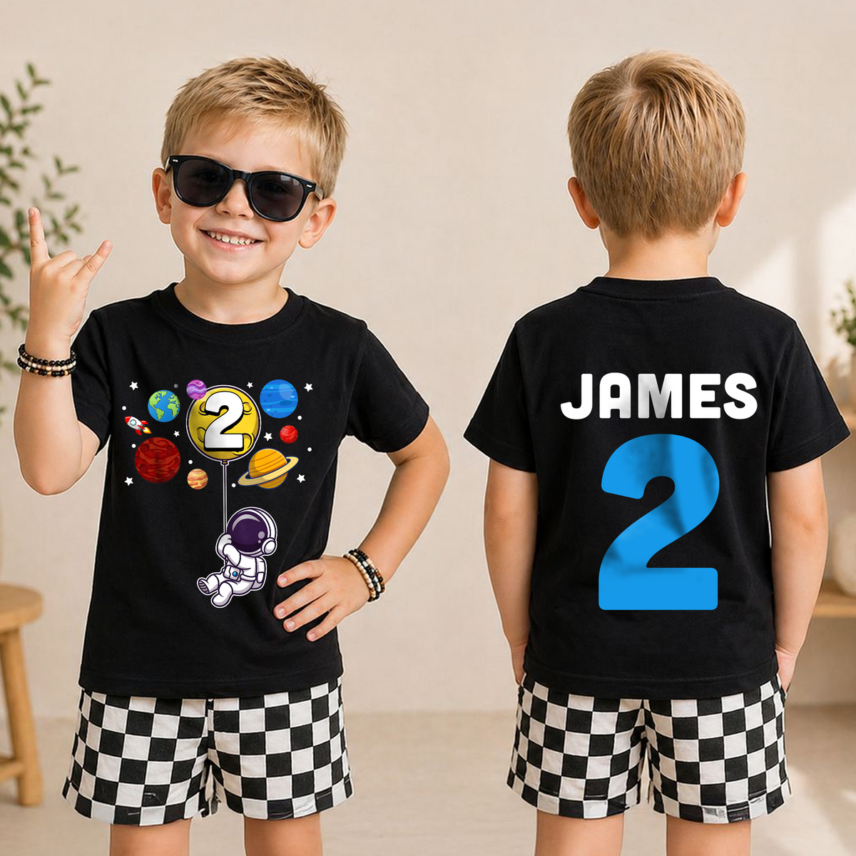 Custom Space Birthday Shirt for Boys, Toddler Tee — product view 5