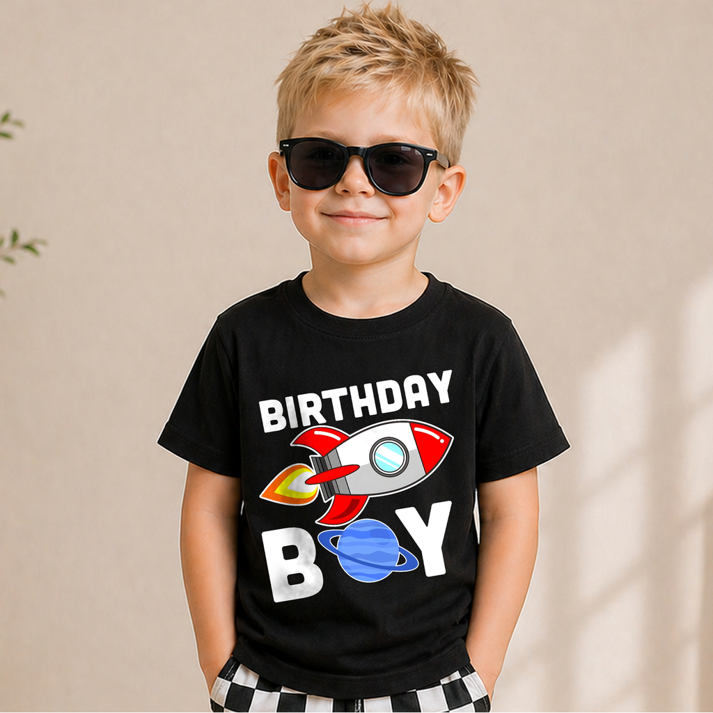 Toddler Personalized Space Birthday Shirt for Boys — product view 1