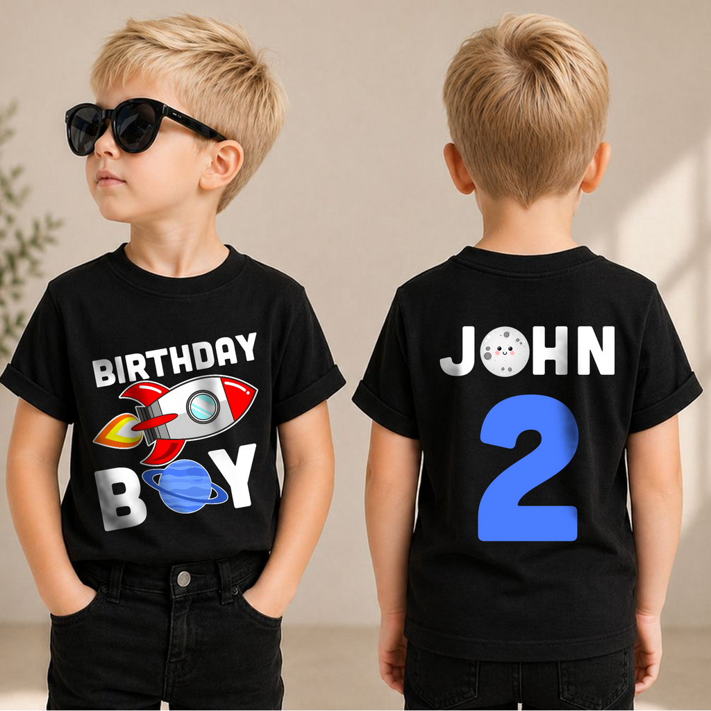 Toddler Personalized Space Birthday Shirt for Boys — product view 3