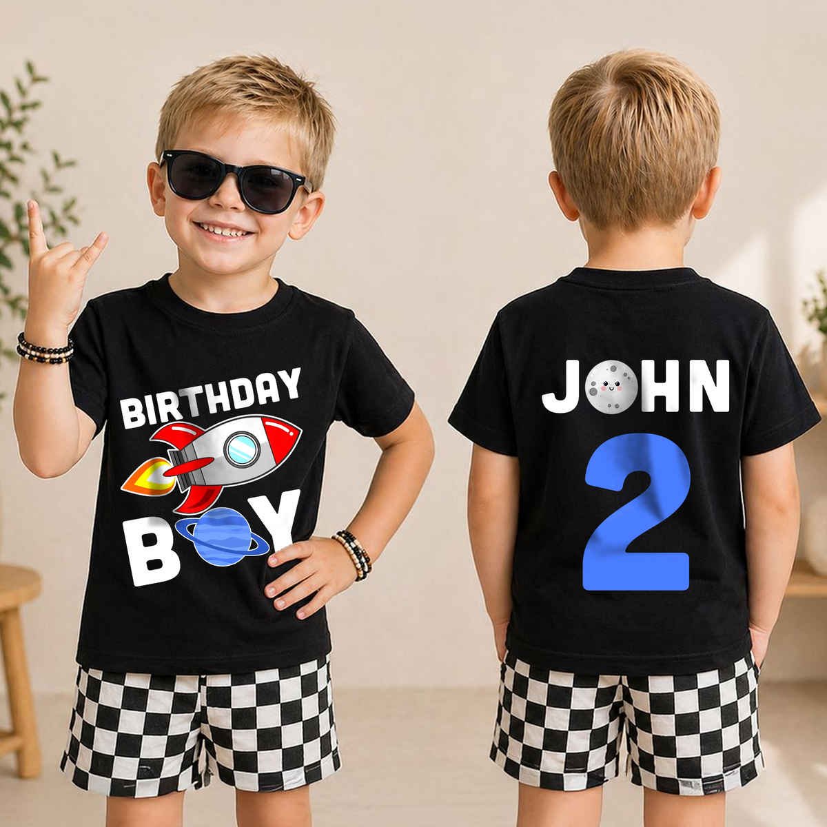 Toddler Personalized Space Birthday Shirt for Boys — product view 5