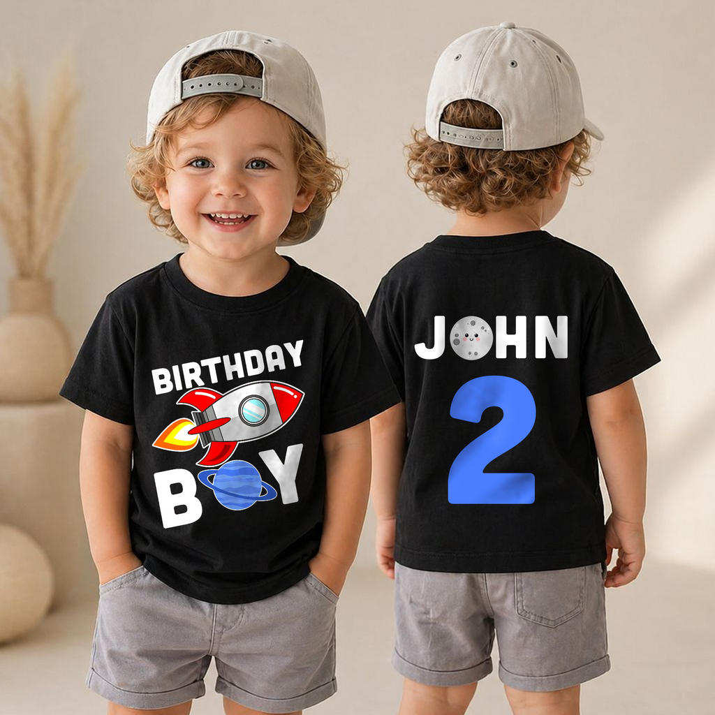 Toddler Personalized Space Birthday Shirt for Boys — product view 6