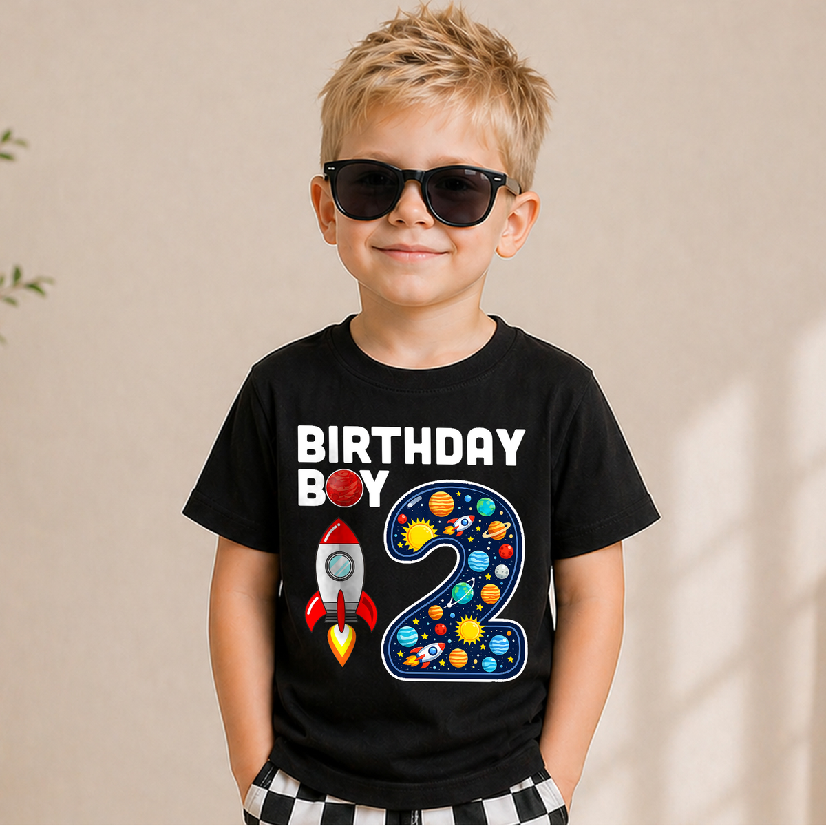 Boys Personalized Space Birthday Shirt for Boys — product view 1