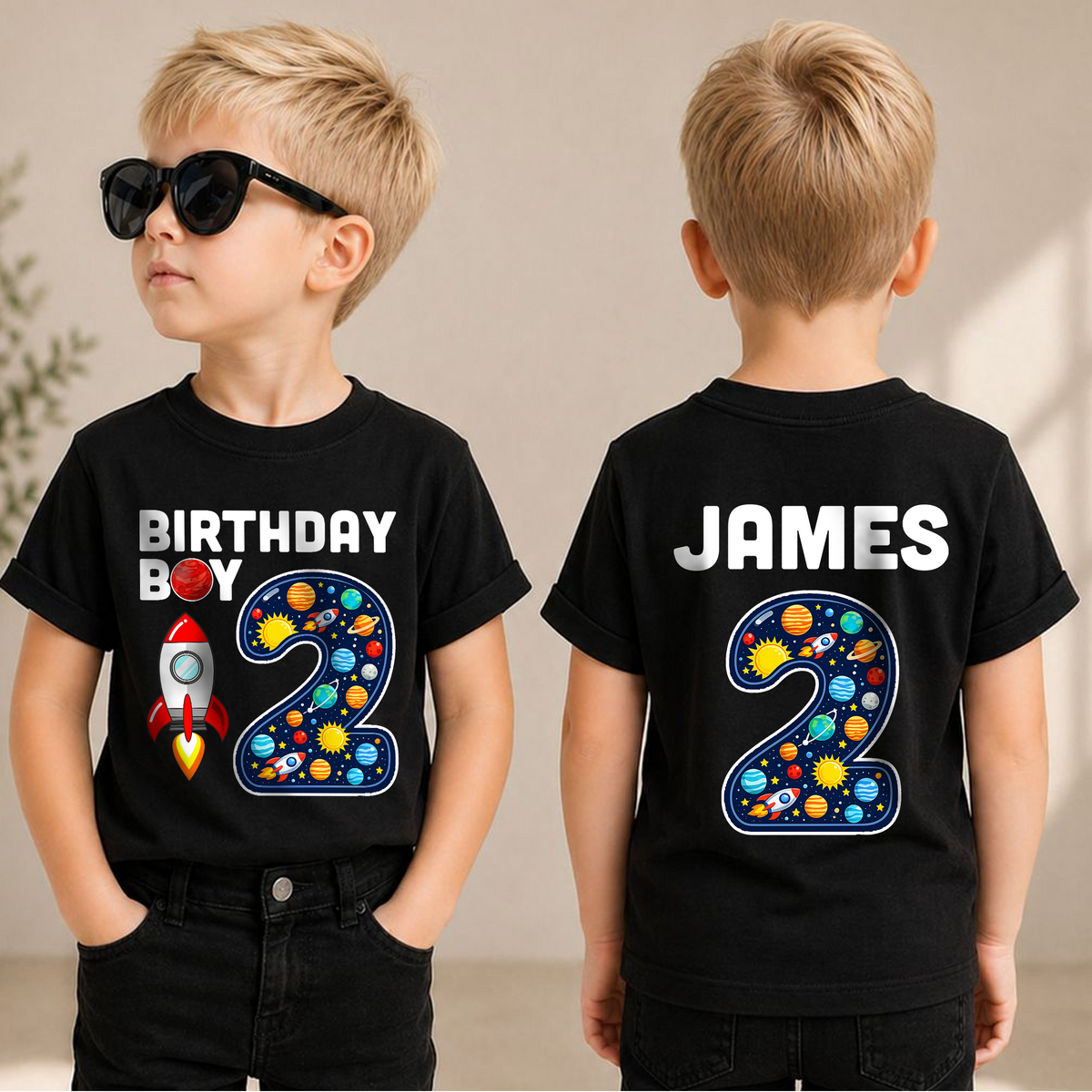 Boys Personalized Space Birthday Shirt for Boys — product view 3
