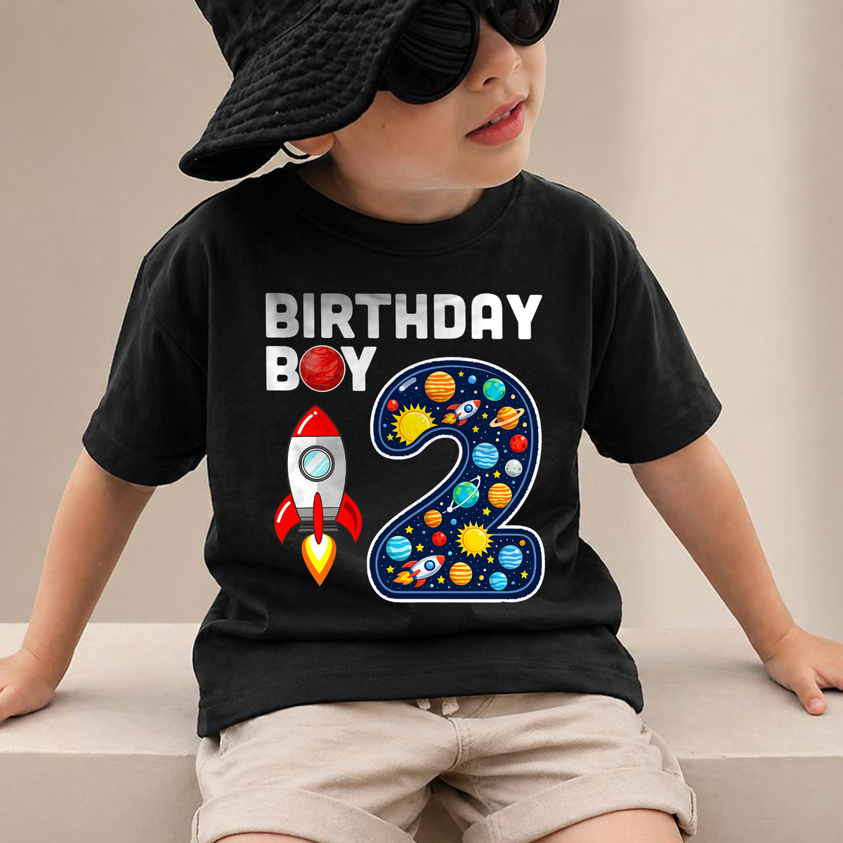 Boys Personalized Space Birthday Shirt for Boys — product view 4