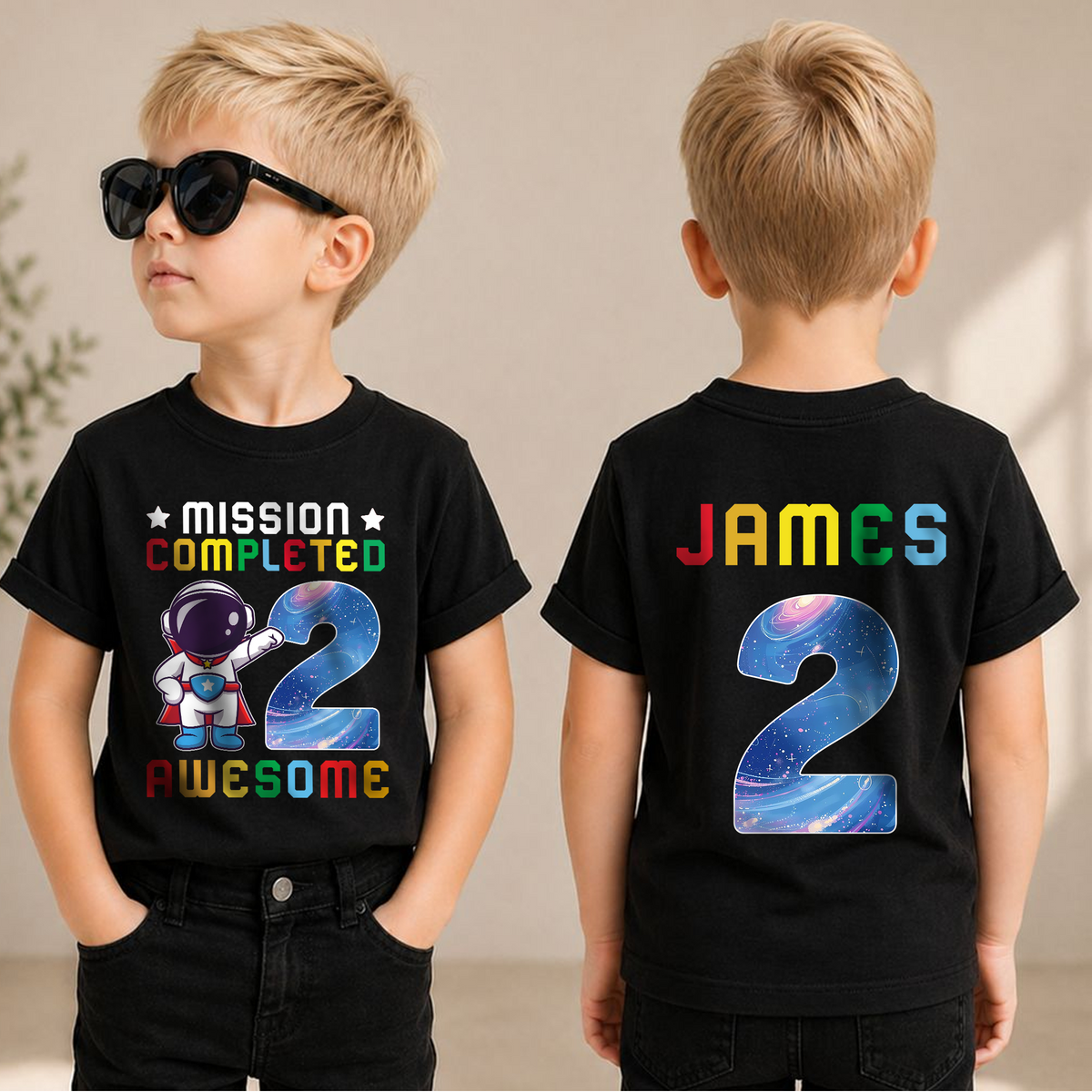 Personalized 2nd Birthday Space Shirt, Custom Name — product view 3