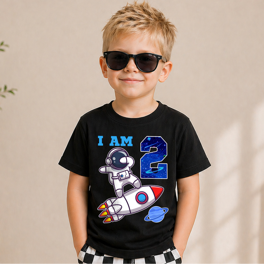 Custom Name 2nd Birthday Space Shirt, Toddler Tee — product view 1