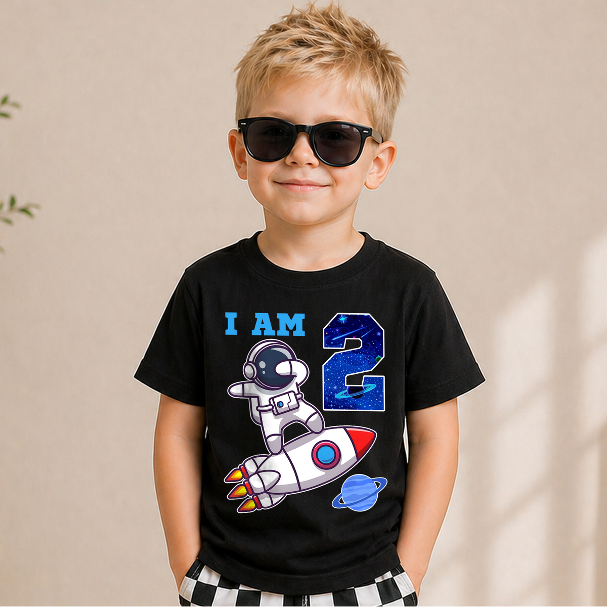 Custom Name 2nd Birthday Space Shirt, Toddler Tee — product view 1