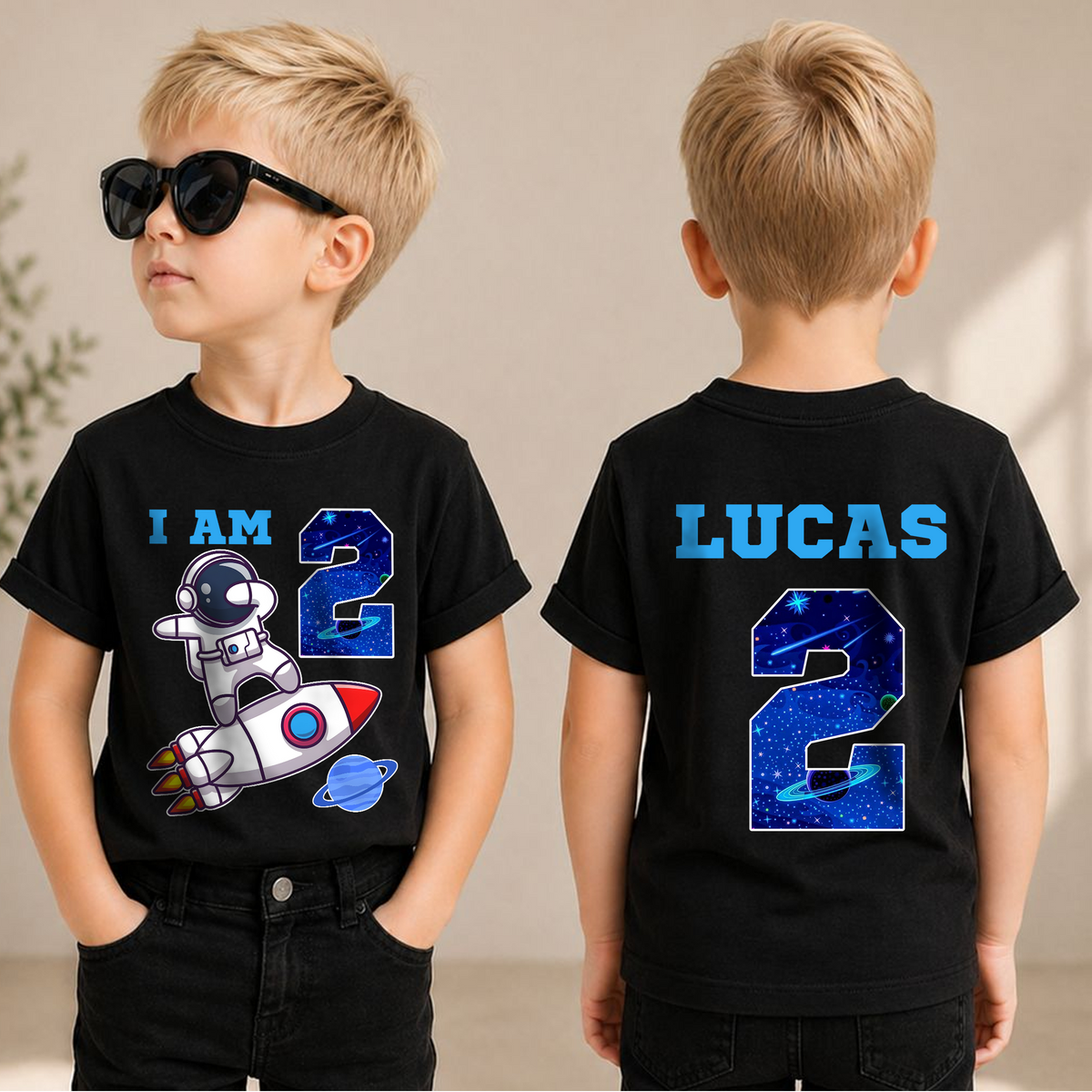 Custom Name 2nd Birthday Space Shirt, Toddler Tee — product view 3