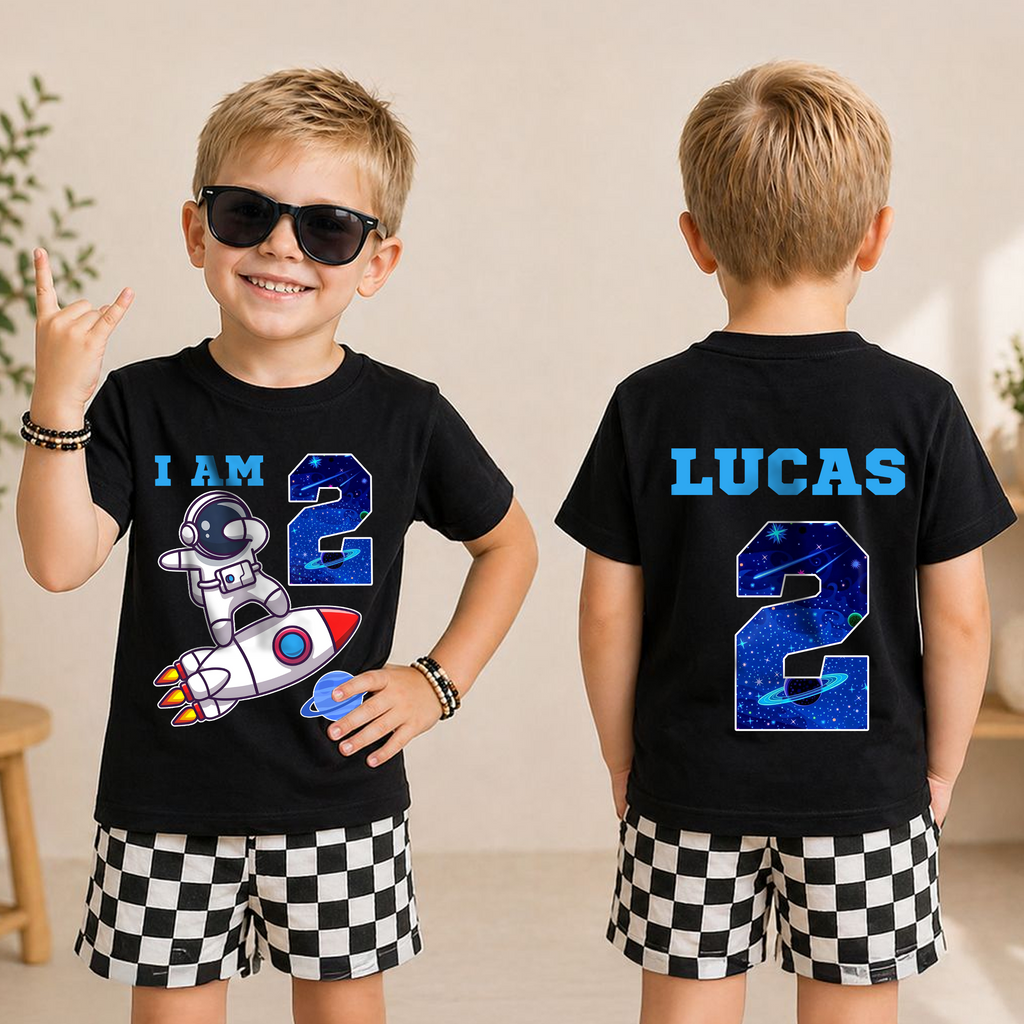 Custom Name 2nd Birthday Space Shirt, Toddler Tee — product view 5