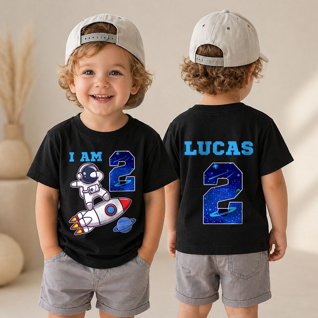 Custom Name 2nd Birthday Space Shirt, Toddler Tee — product view 6
