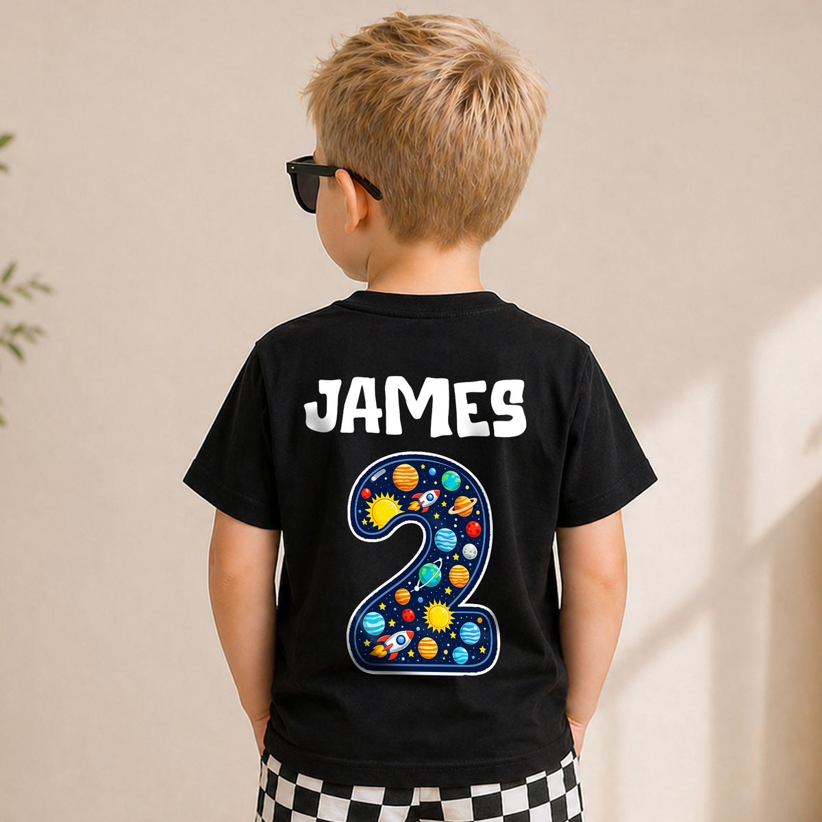 Boys Custom 2nd Birthday Space Shirt, Custom Name — product view 2