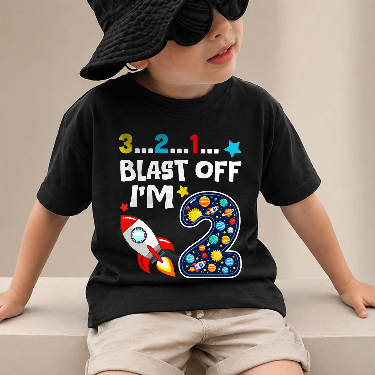 Boys Custom 2nd Birthday Space Shirt, Custom Name — product view 4