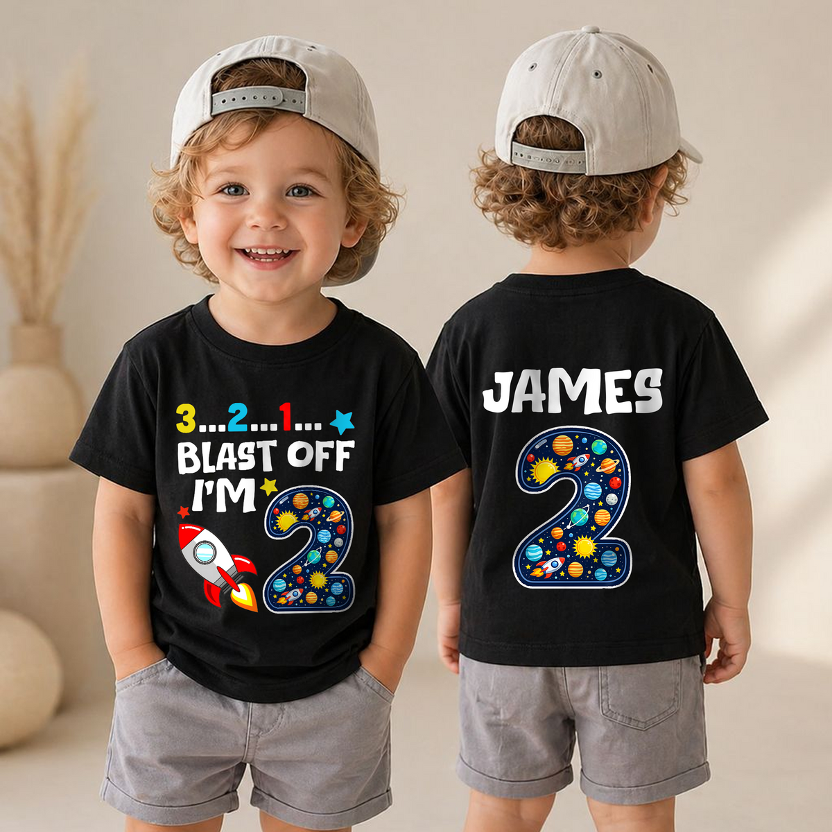 Boys Custom 2nd Birthday Space Shirt, Custom Name — product view 6