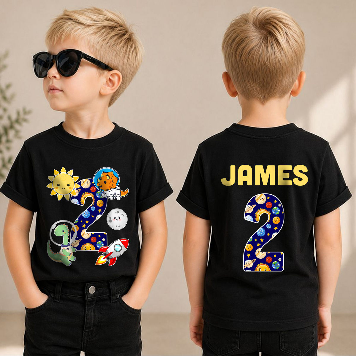 Toddler Personalized 2nd Birthday Space Shirt — product view 3