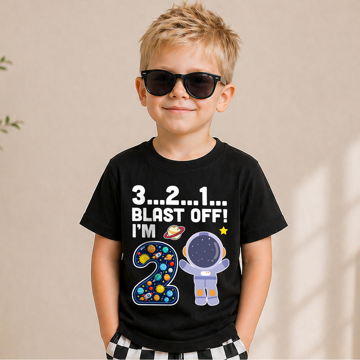 Boys Personalized 2nd Birthday Space Shirt — product view 1