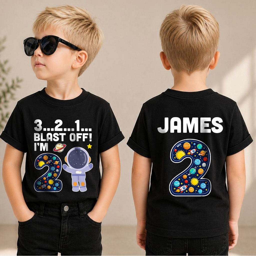 Boys Personalized 2nd Birthday Space Shirt — product view 3