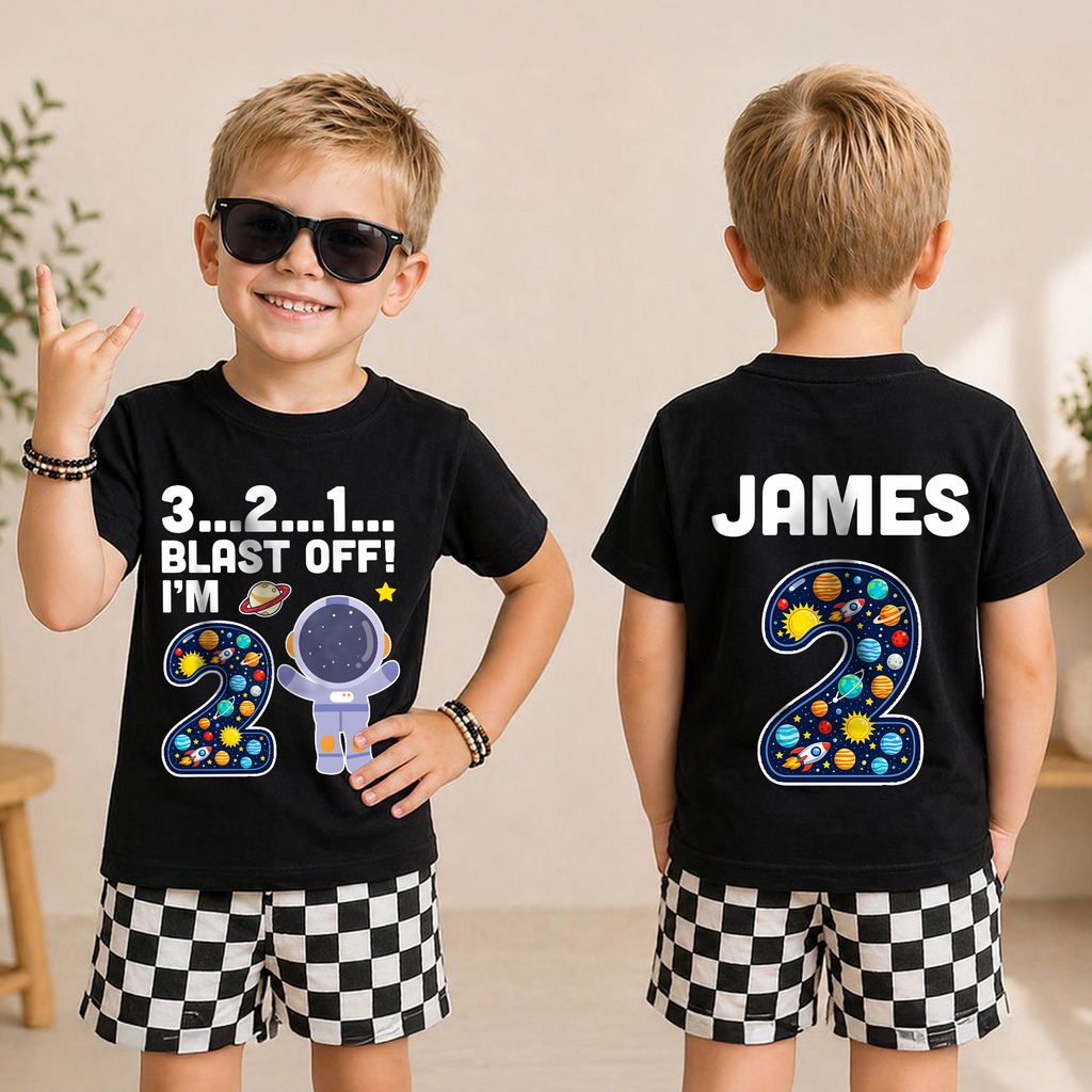 Boys Personalized 2nd Birthday Space Shirt — product view 5