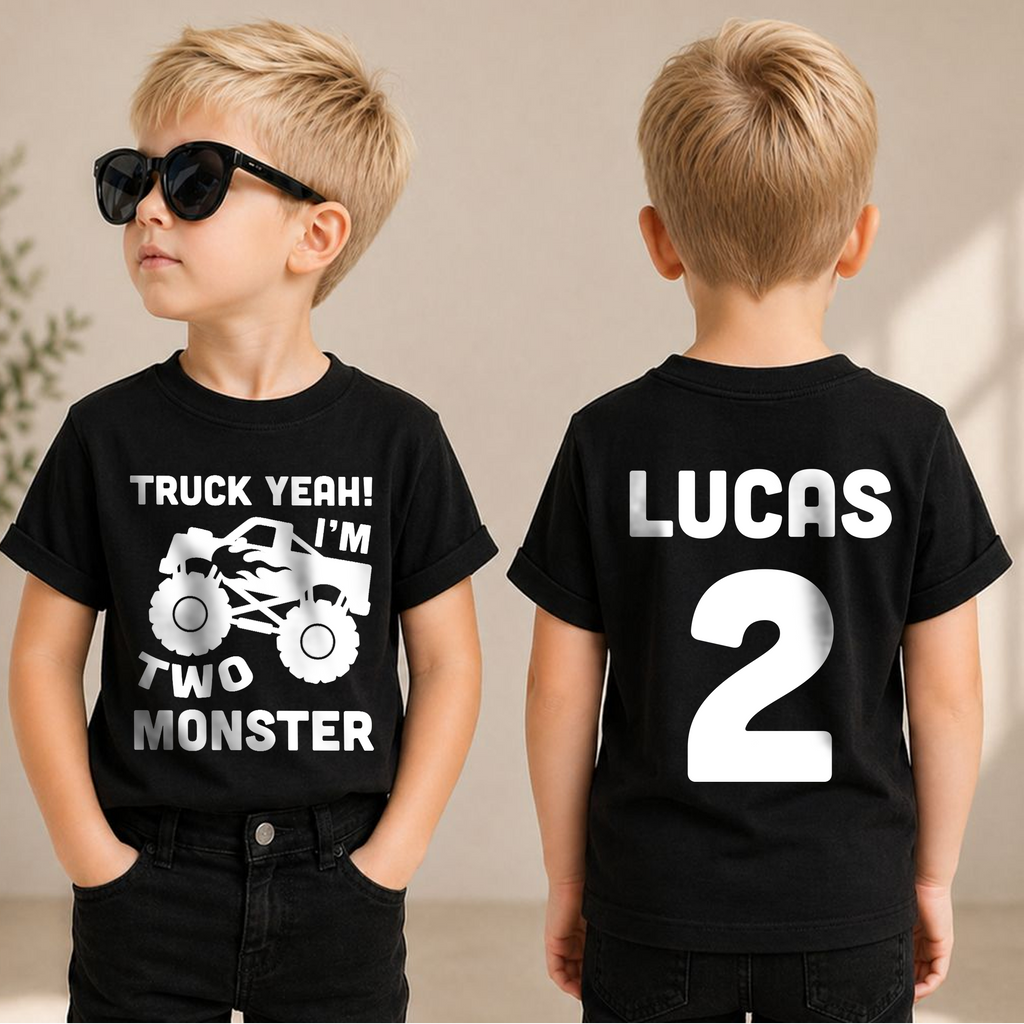 Personalized Truck Yeah I'm Two Birthday Shirt for Boys — product view 1