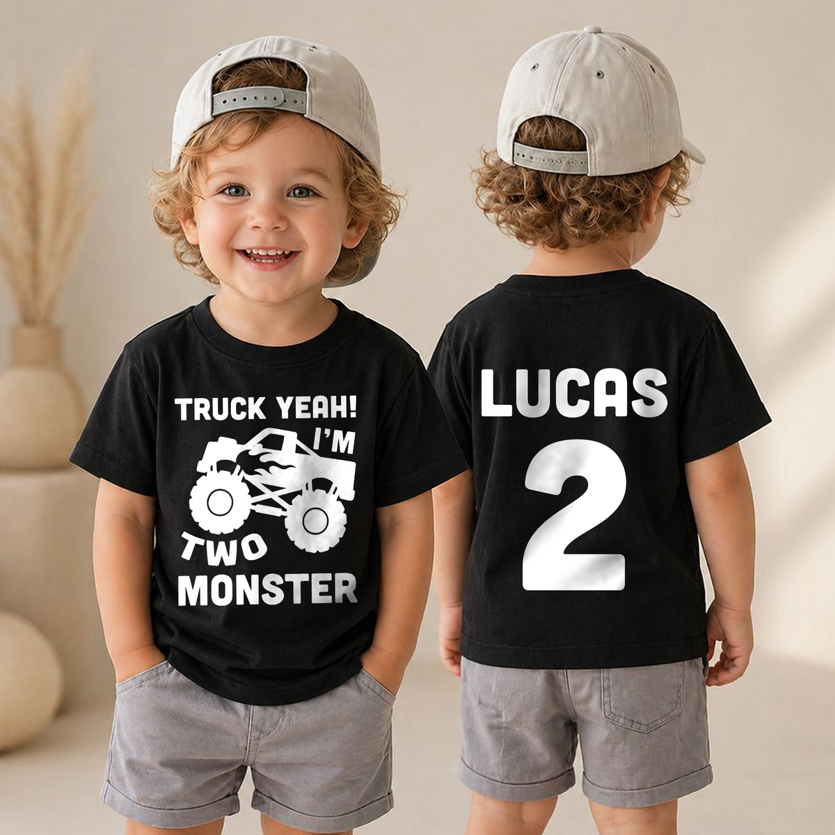 Personalized Truck Yeah I'm Two Birthday Shirt for Boys — product view 4