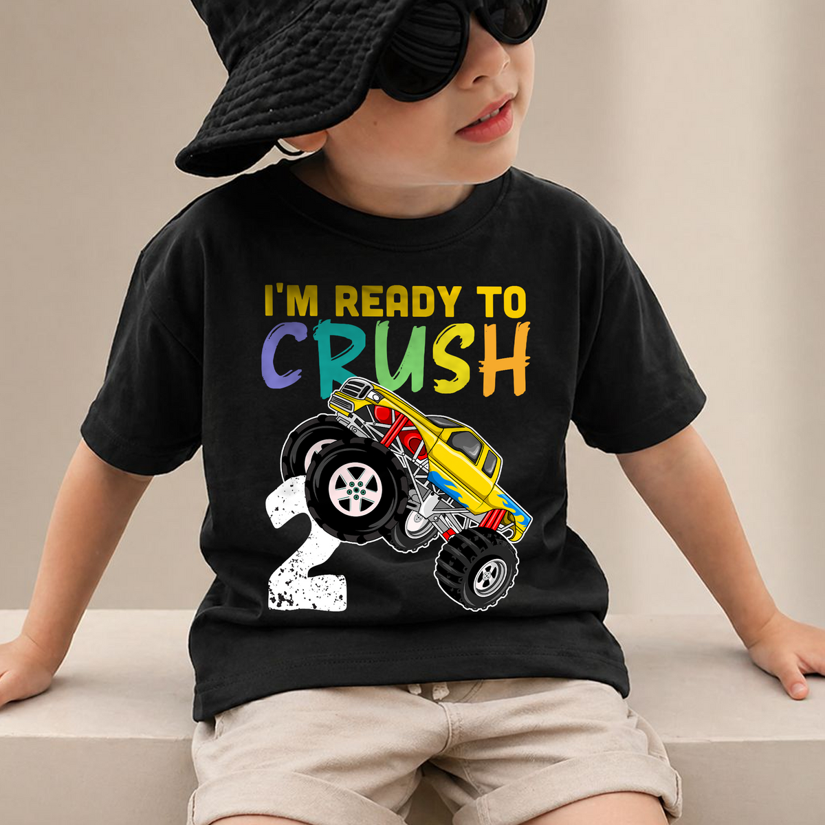 Personalized Monster Truck 2nd Birthday Shirt, Ready To Crush — product view 2