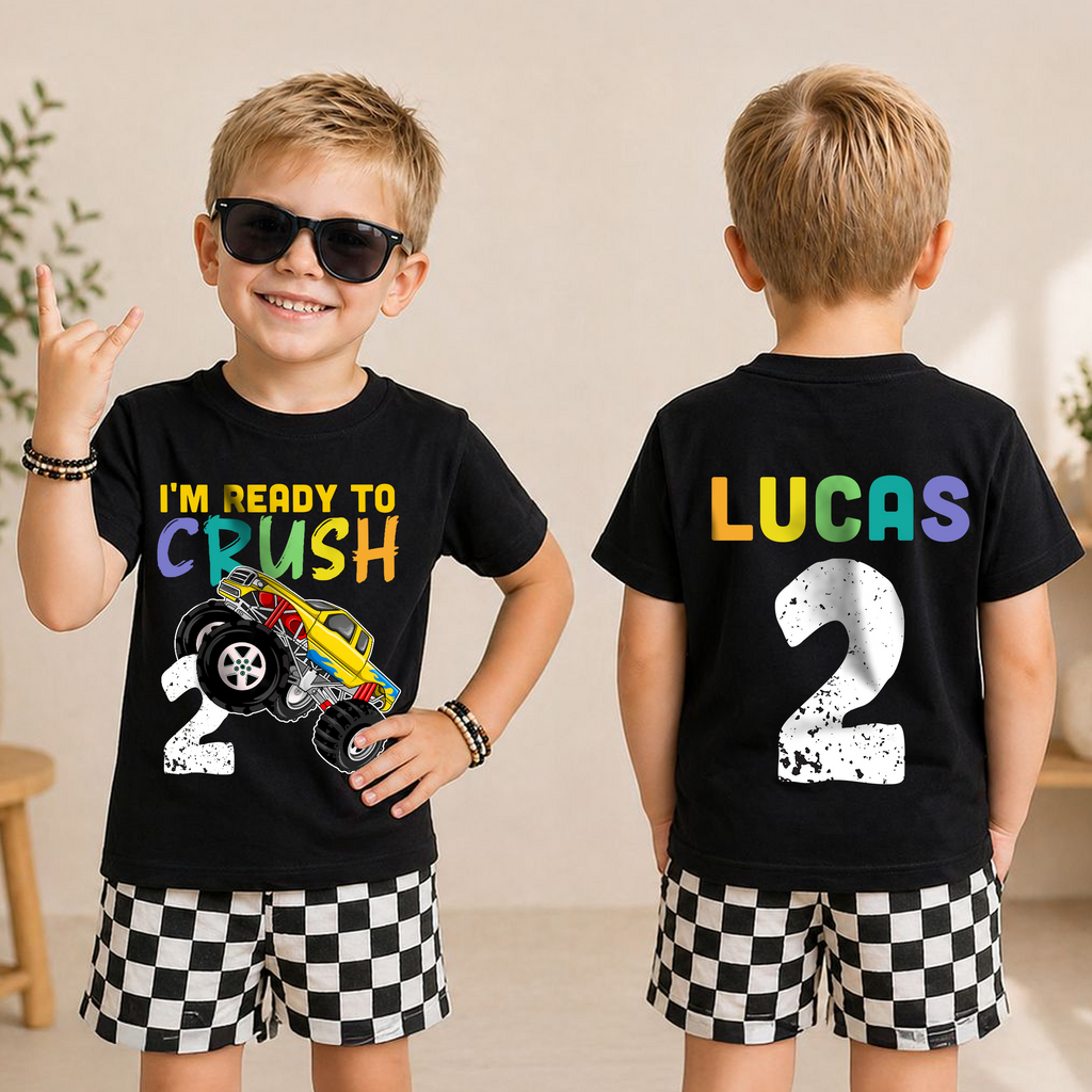 Personalized Monster Truck 2nd Birthday Shirt, Ready To Crush — product view 3