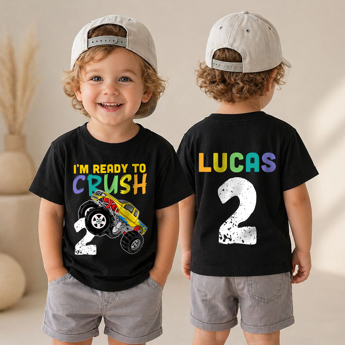 Personalized Monster Truck 2nd Birthday Shirt, Ready To Crush — product view 4