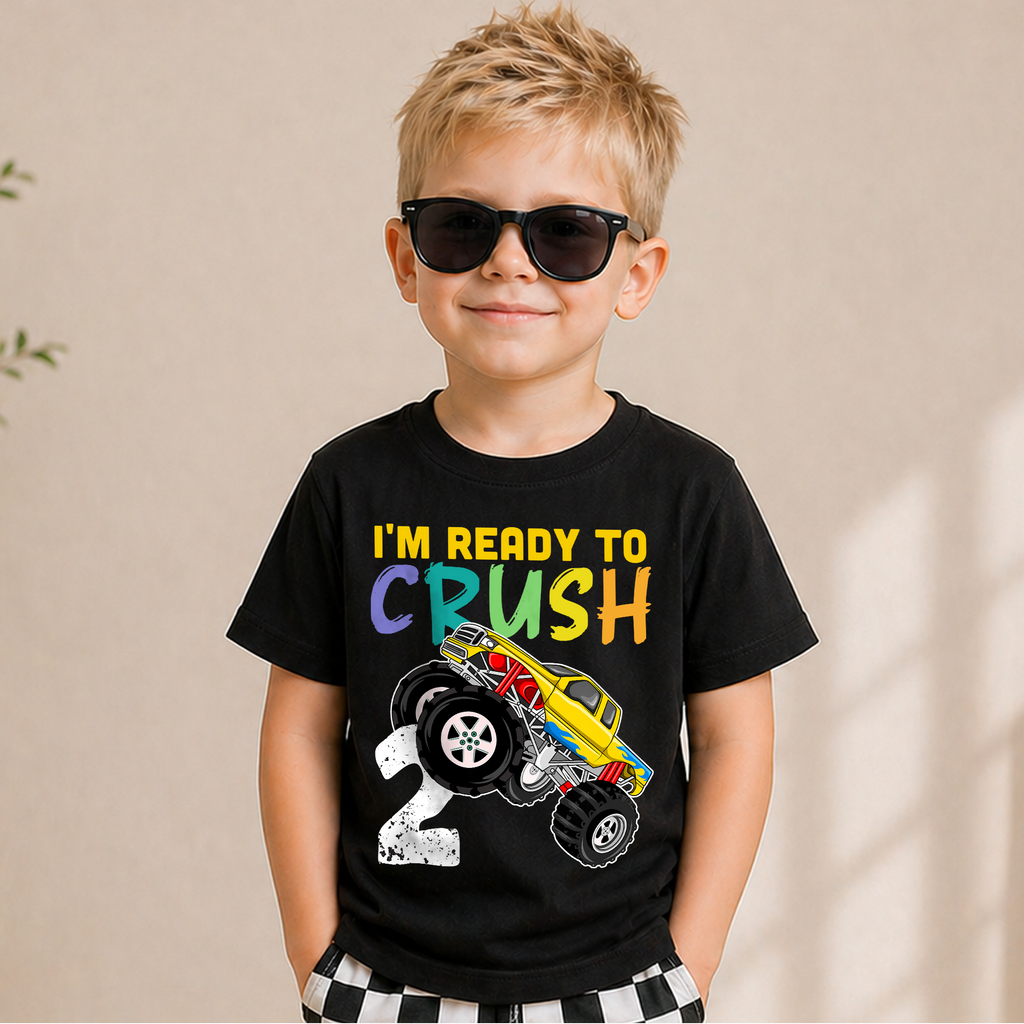 Personalized Monster Truck 2nd Birthday Shirt, Ready To Crush — product view 5