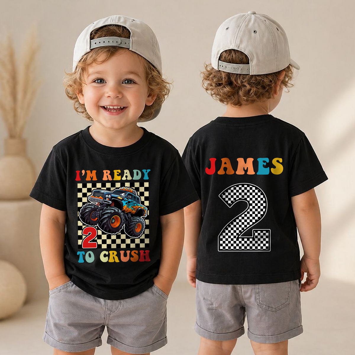 Custom Name Monster Truck 2nd Birthday Shirt, Ready To Crush — product view 4
