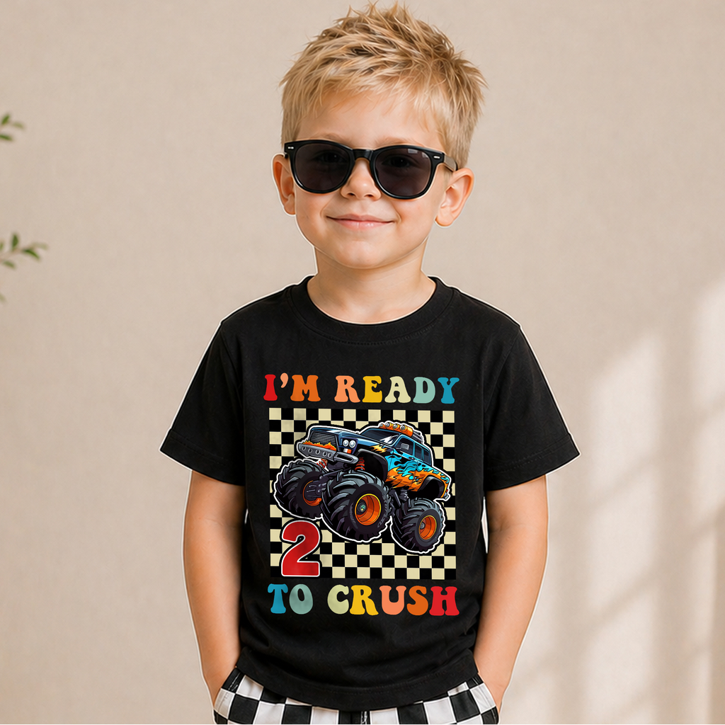 Custom Name Monster Truck 2nd Birthday Shirt, Ready To Crush — product view 5