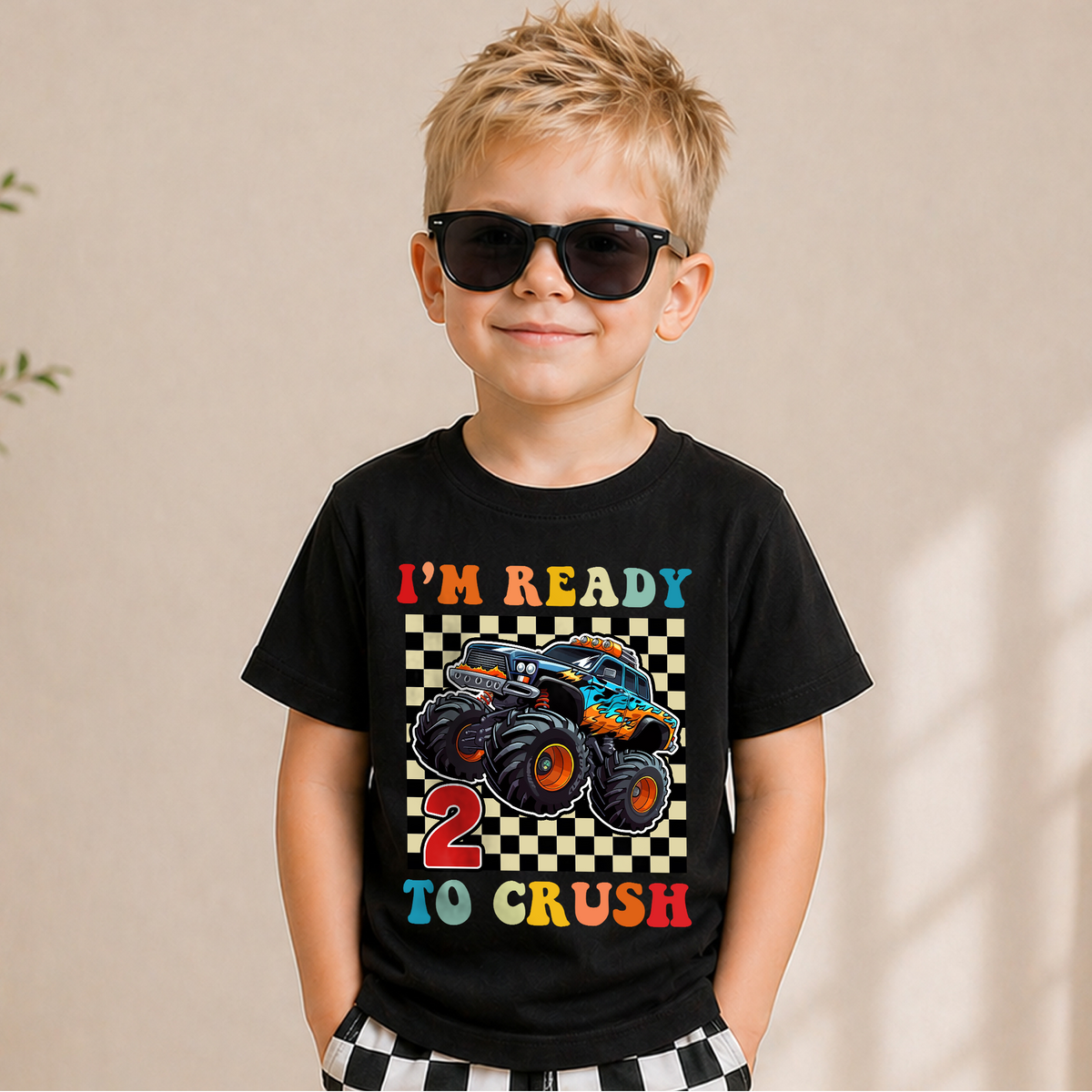 Custom Name Monster Truck 2nd Birthday Shirt, Ready To Crush — product view 5