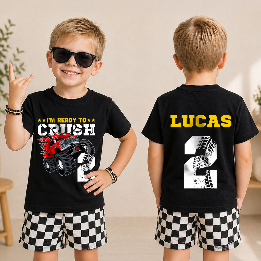 Custom Monster Truck 2nd Birthday Shirt, Ready To Crush — product view 3