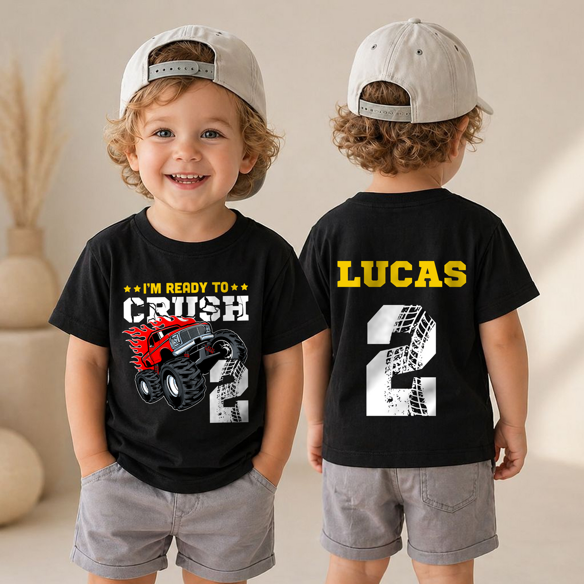 Custom Monster Truck 2nd Birthday Shirt, Ready To Crush — product view 4