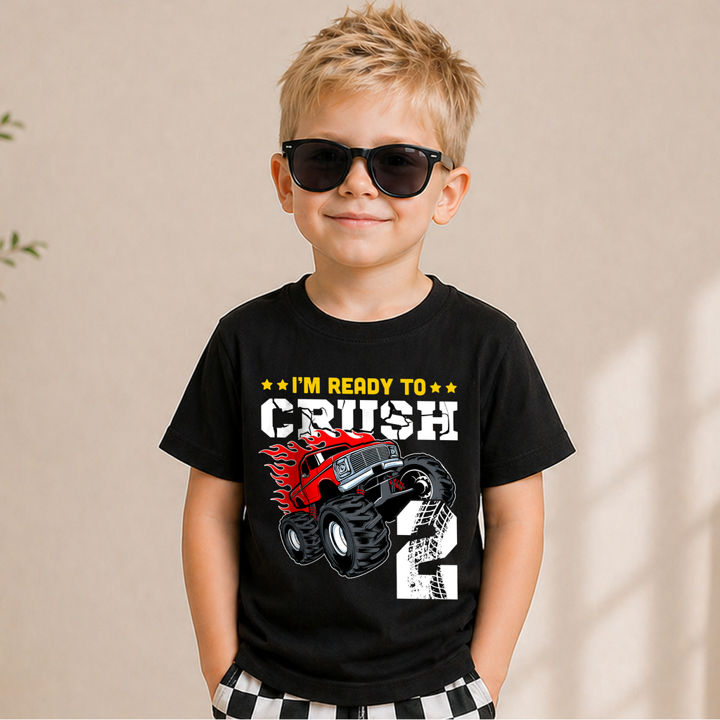 Custom Monster Truck 2nd Birthday Shirt, Ready To Crush — product view 5