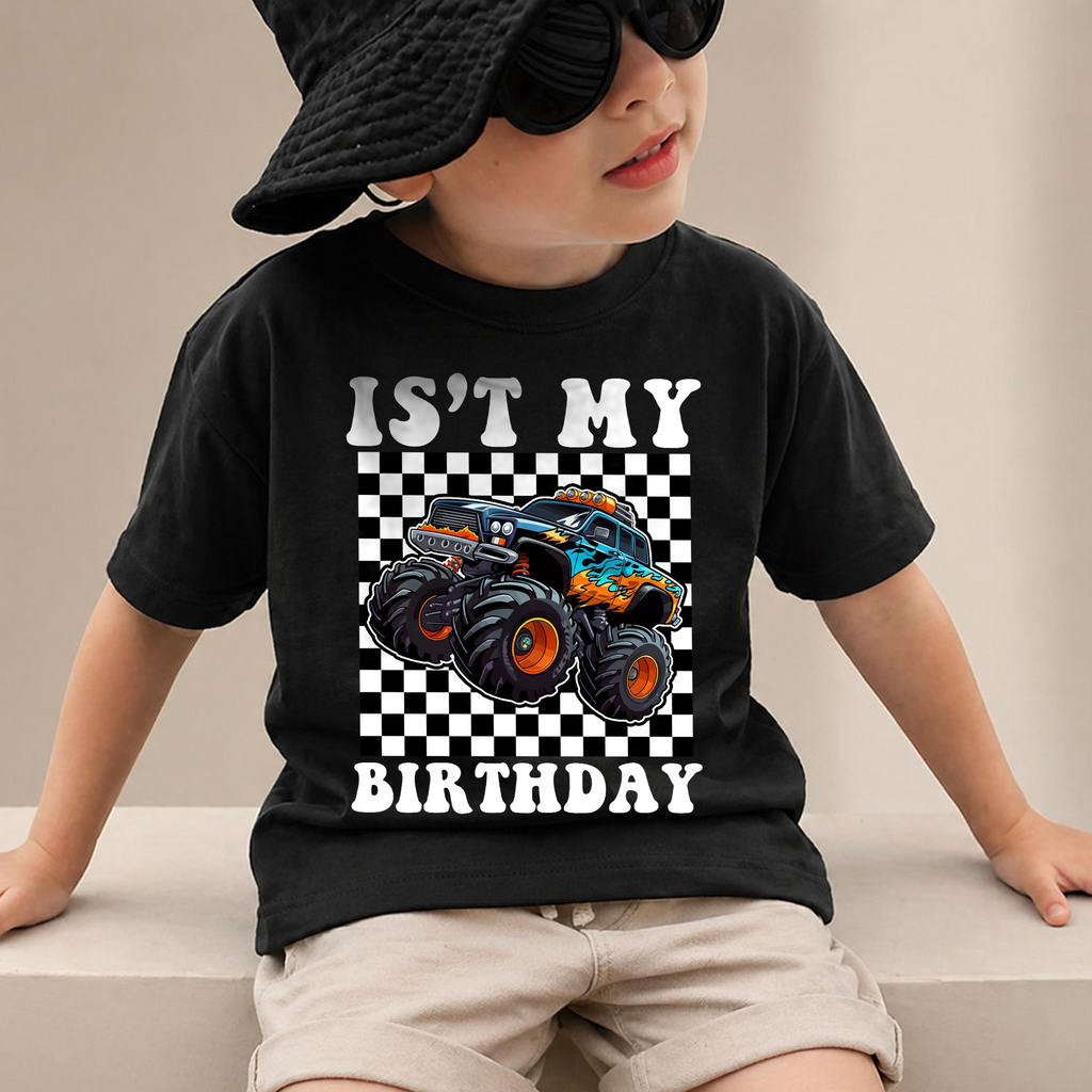 Boys Personalized Monster Truck 2nd Birthday Shirt, Crushing It — product view 2
