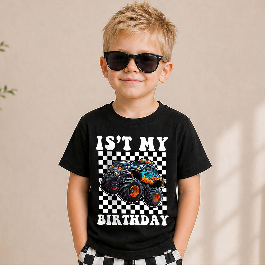Boys Personalized Monster Truck 2nd Birthday Shirt, Crushing It — product view 5