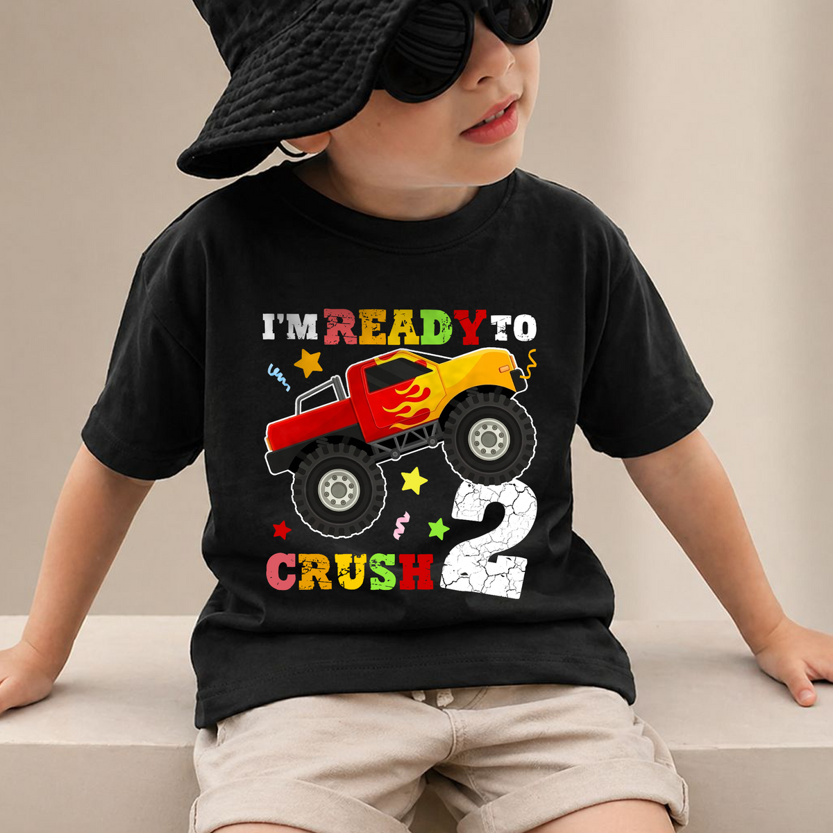 Personalized Monster Truck Birthday Boy Shirt 2, Ready To Crush — product view 2