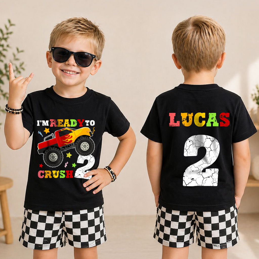 Personalized Monster Truck Birthday Boy Shirt 2, Ready To Crush — product view 3