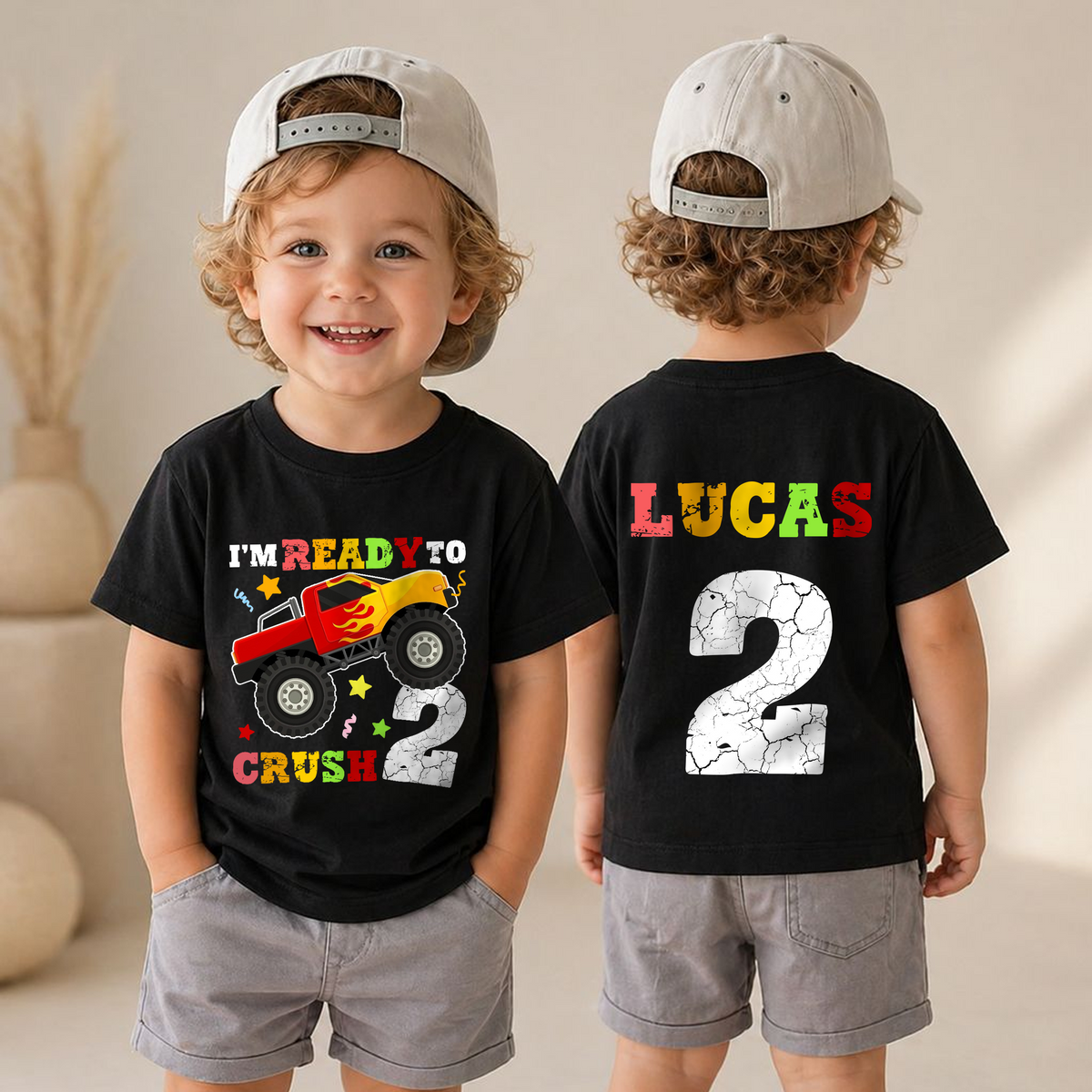 Personalized Monster Truck Birthday Boy Shirt 2, Ready To Crush — product view 4